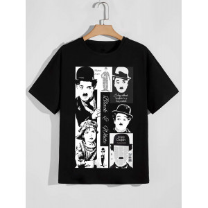 Tricou Charlie Chaplin alb-negru